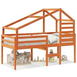 vidaXL Hochbett mit Dach Wachsbraun 90x200 cm Massivholz Kiefer