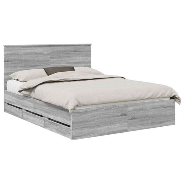 vidaXL Bettrahmen Graues Sonoma 150 x 200 cm Ingenieurs Holz