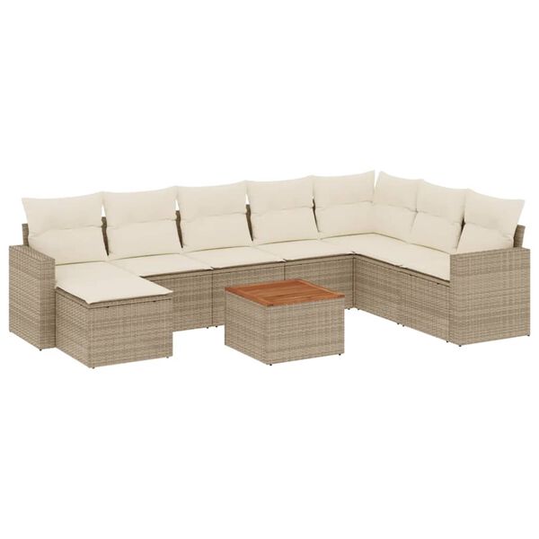 vidaXL 9-tlg. Garten-Sofagarnitur mit Kissen Beige Poly Rattan