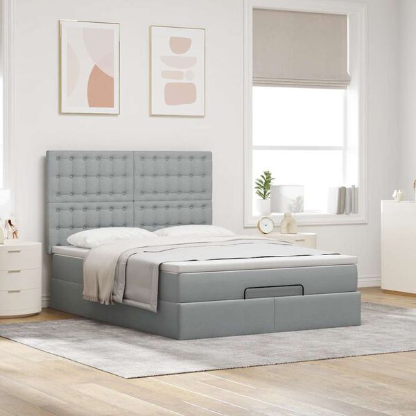 vidaXL Ottoman-Bett mit Matratze Hellgrau 140x190 cm Stoff