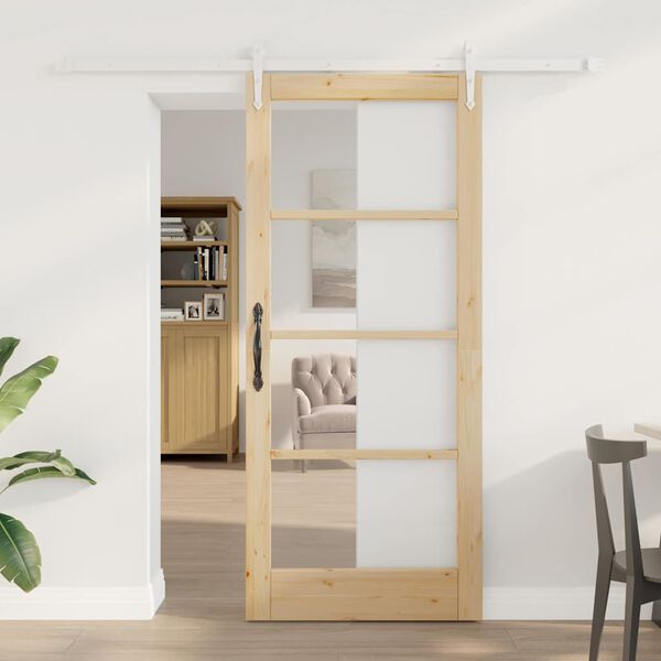 vidaXL Schiebet&uuml;r Natur 78 x 202 cm Massivholz Kiefer und Glas