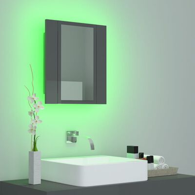 vidaXL LED-Bad-Spiegelschrank Hochglanz-Grau 40x12x45 cm Acryl