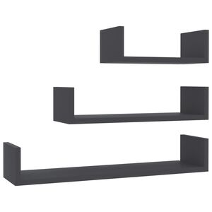 vidaXL Wandregal 3 Stk. Grau Holzwerkstoff