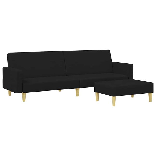 vidaXL Schlafsofa 2-Sitzer mit Fu&szlig;hocker Schwarz Stoff