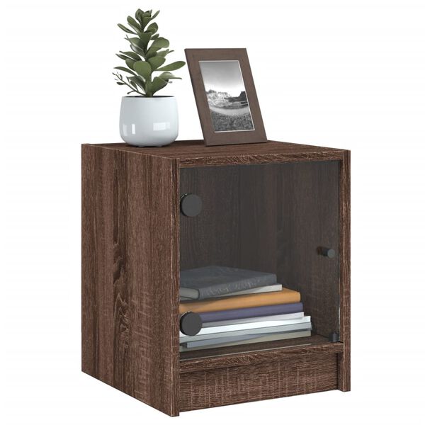 vidaXL Nachttische mit Glast&uuml;ren 2 Stk. Braun Eichen-Optik 35x37x42 cm