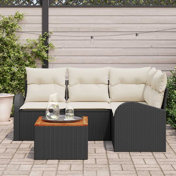 vidaXL Gartensofa-set mit Speicher 5 pcs Schwarz und Creme Poly-Rattan