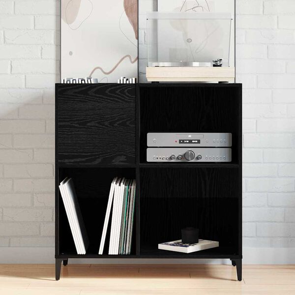 vidaXL Schallplattenschrank Schwarz Eichen-Optik 84,5 x 38 x 89 cm