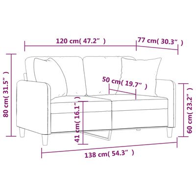 vidaXL 2-Sitzer-Sofa mit Zierkissen Weinrot 120 cm Stoff