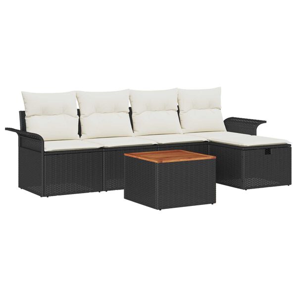 vidaXL Gartensofa-set mit Kissen 6 pcs Schwarz Poly Rattan