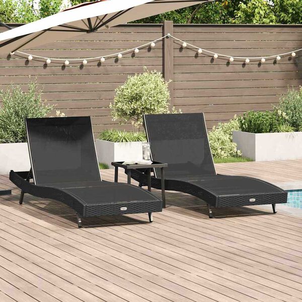 vidaXL Liegestühle 3 pcs Schwarz 40 x 40 x 40.5 cm Poly-Rattan