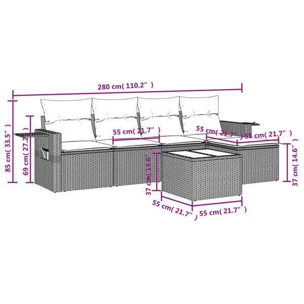 vidaXL 6-tlg. Garten-Sofagarnitur mit Kissen Grau Poly Rattan