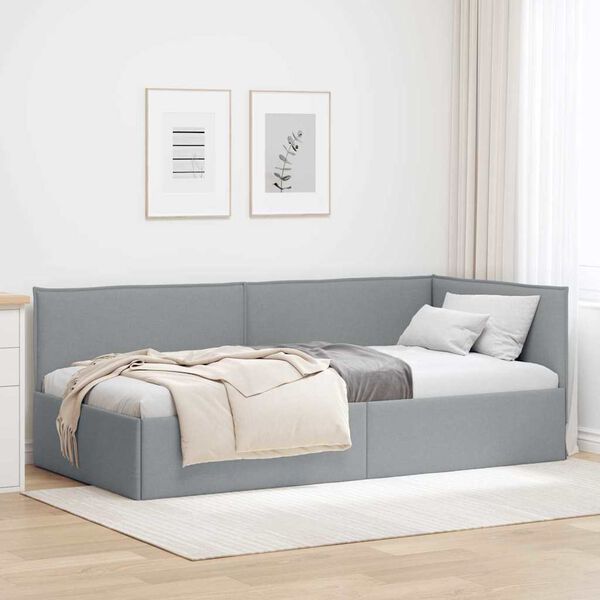 vidaXL Eckbettgestell mit Kopfteil Hellgrau 100 x 200 cm Samt