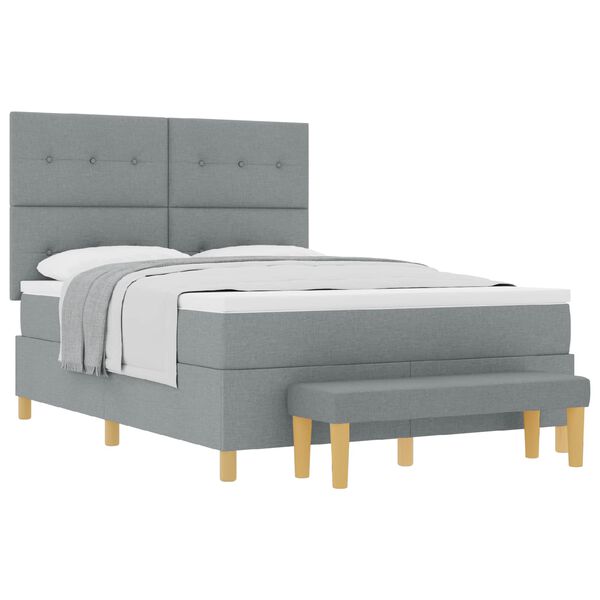 vidaXL Boxspringbett mit Matratze Hellgrau 140 x 190 cm Stoff