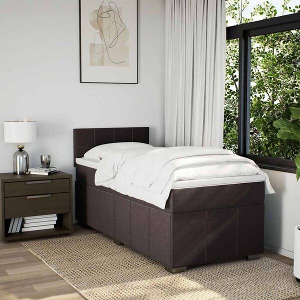 vidaXL Boxspringbett mit Matratze Dunkelbraun 90x200 cm Stoff