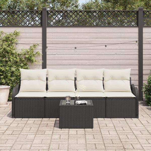 vidaXL Gartensofa-set mit Speicher 5 pcs Schwarz und Creme Poly-Rattan