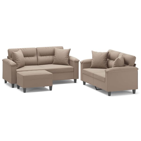 vidaXL 3-tlg. Sofagarnitur mit Kissen Taupe Mikrofasergewebe
