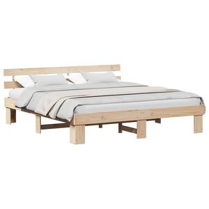 vidaXL Bettrahmen mit Kopfteil Natur 200 x 200 cm Massives Kiefernholz