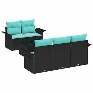 vidaXL Gartensofa-set mit Kissen 6 pcs Schwarz und T&uuml;rkis Poly-Rattan