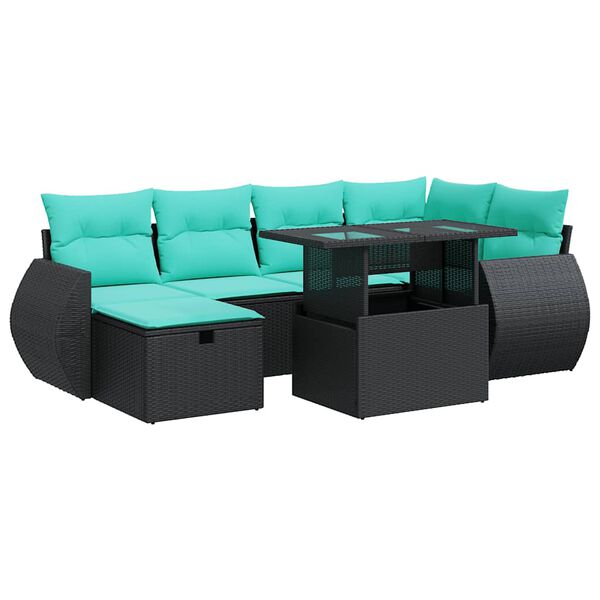 vidaXL 7-tlg. Garten-Sofagarnitur mit Kissen Grau Poly Rattan Akazie