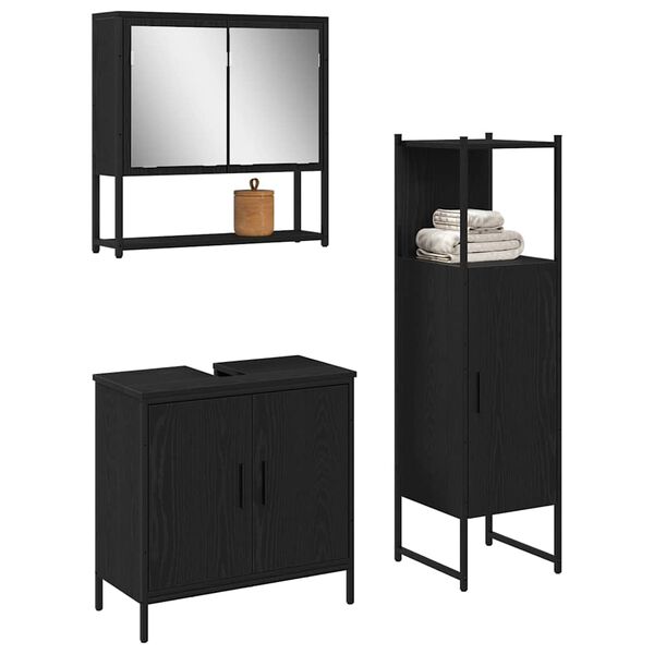 vidaXL Badezimmerm&ouml;bel-Set mit Regal 3 pcs Schwarz Holzwerkstoff