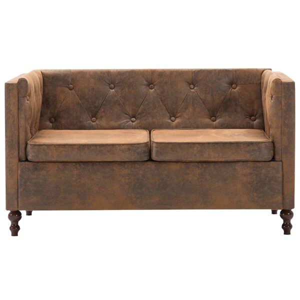 vidaXL Chesterfield-Sofa 2-Sitzer Stoffbezug Braun Wildleder-Optik