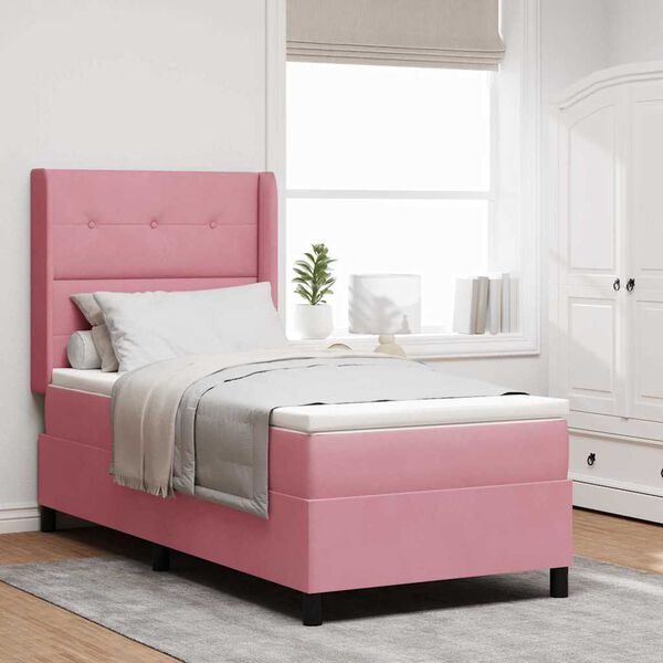 vidaXL Boxspringbett mit Matratze mit LED Rosa 80 x 200 cm Samt