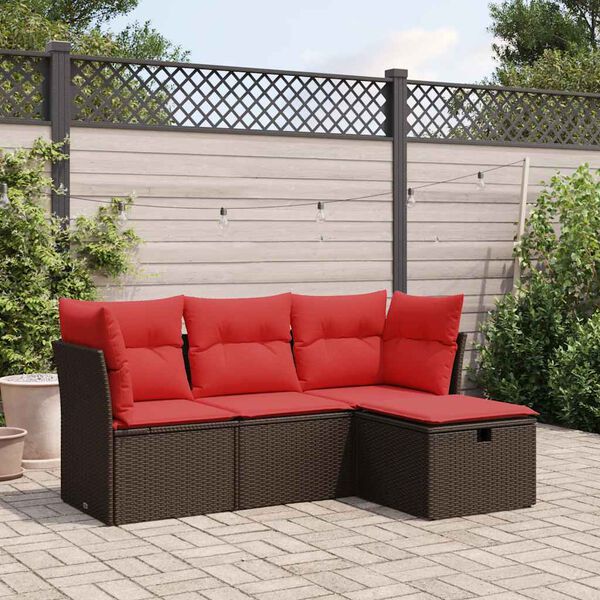 vidaXL 4-tlg. Garten-Sofagarnitur mit Kissen Braun Poly Rattan