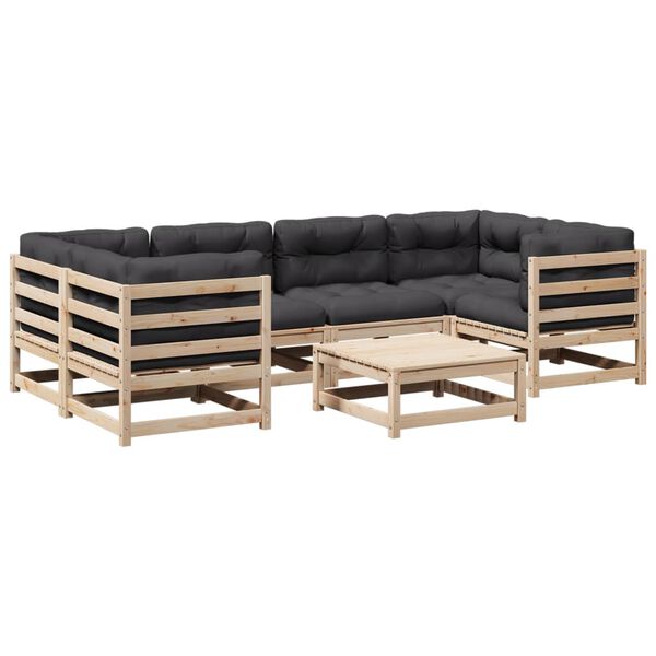 vidaXL 7-tlg. Garten-Sofagarnitur mit Kissen Massivholz Kiefer