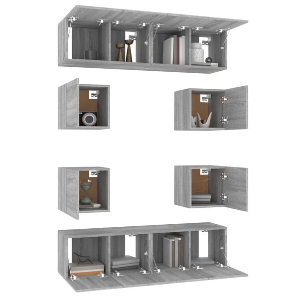 vidaXL 8-tlg. TV-Schrank-Set Grau Sonoma Holzwerkstoff