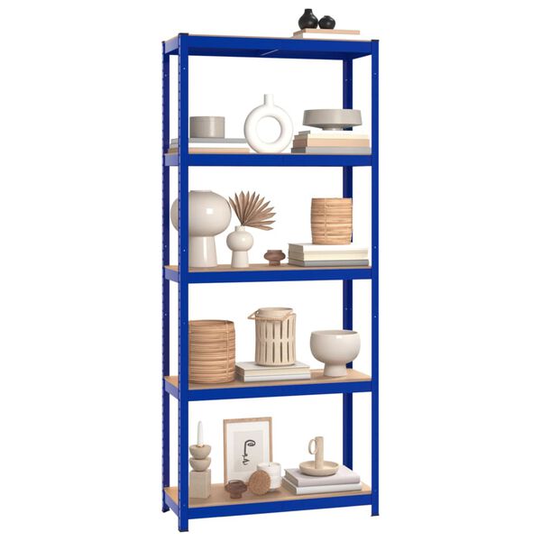 vidaXL Regale mit 5 B&ouml;den 4 Stk. Blau Stahl & Holzwerkstoff