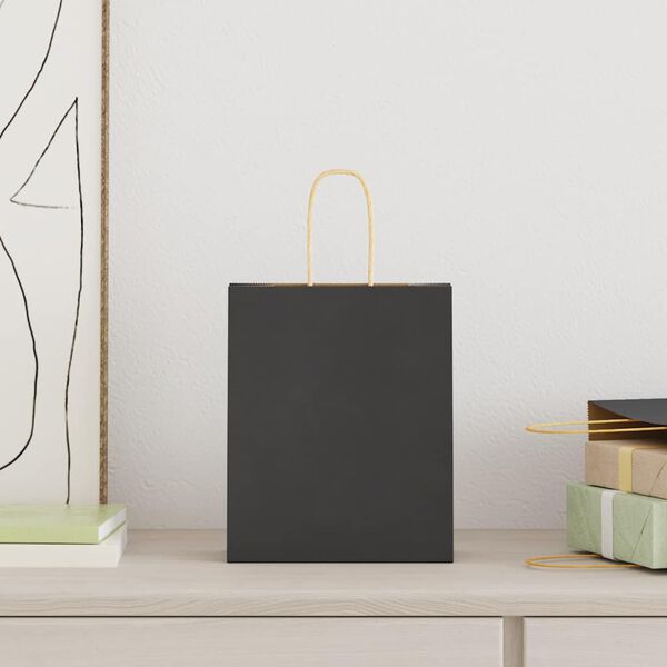 vidaXL Papiertragetaschen 250 Stk. mit Henkeln Schwarz 18x8x22 cm