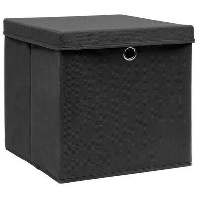 vidaXL Aufbewahrungsboxen mit Deckeln 4 Stk. 28x28x28 cm Schwarz