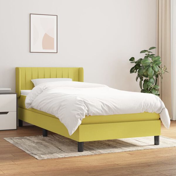 vidaXL Boxspringbett mit Matratze Gr&uuml;n 90x190 cm Stoff