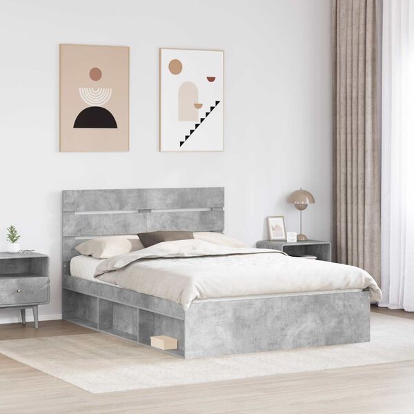 vidaXL Bettrahmen Beton Grau 150 x 200 cm Massives Kiefernholz