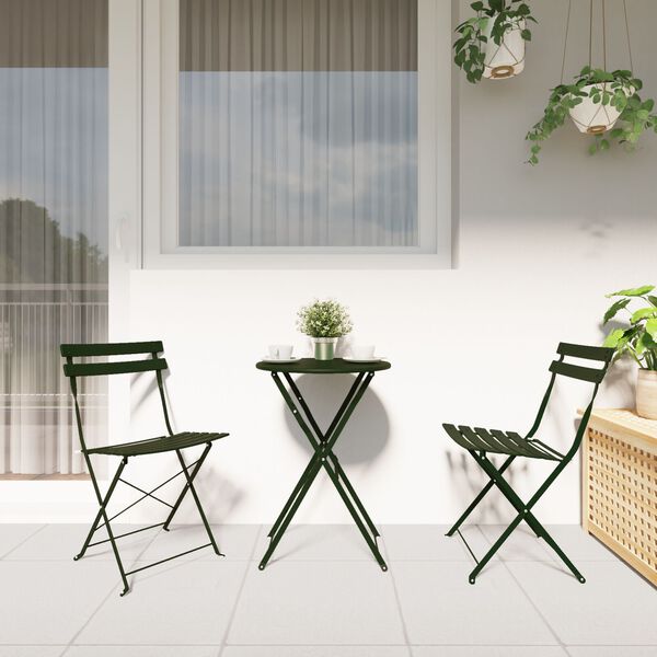 vidaXL Klapp Bistro Set 3 pcs Dunkelgrün Stahl