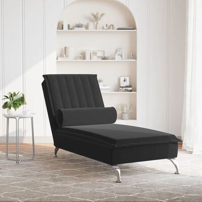 vidaXL Massage-Chaiselongue mit Nackenrolle Schwarz Samt