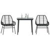 vidaXL 3-tlg. Garten-Essgruppe mit Kissen Schwarz Poly Rattan Glas