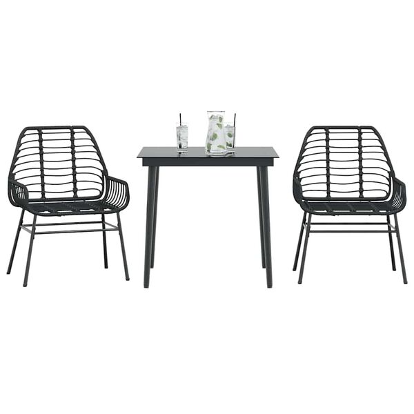 vidaXL 3-tlg. Garten-Essgruppe mit Kissen Schwarz Poly Rattan Glas