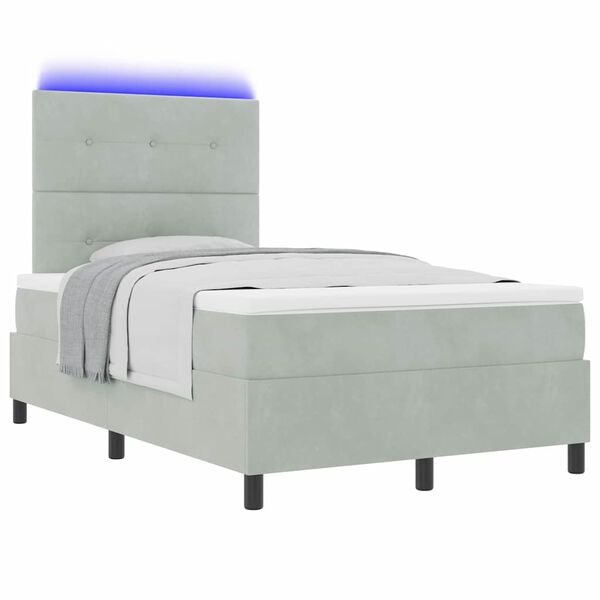 vidaXL LED Boxspringbett mit Matratze Hellgrau 120 x 190 cm Stoff