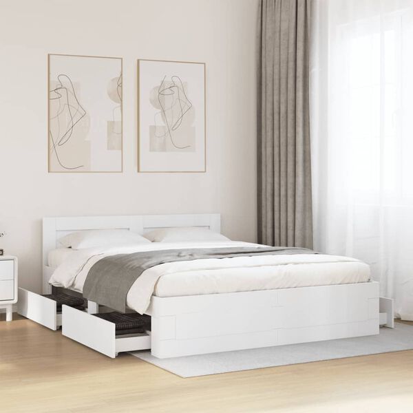 vidaXL Bettgestell mit Kopfteil ohne Matratze Wei&szlig; 160x200 cm