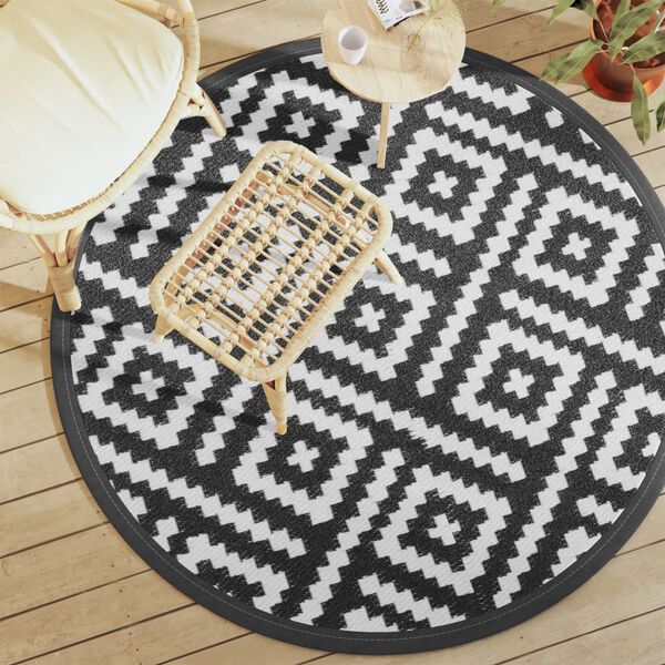 vidaXL Outdoor-Teppich ARAKIL Wei&szlig; und Schwarz &Oslash;160 cm PP