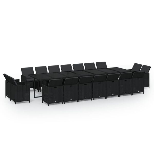 vidaXL 19-tlg. Garten-Essgruppe mit Kissen Poly Rattan Schwarz