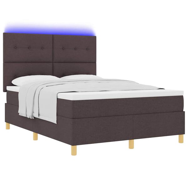 vidaXL LED Boxspringbett mit Matratze Dunkelbraun 140 x 190 cm Stoff