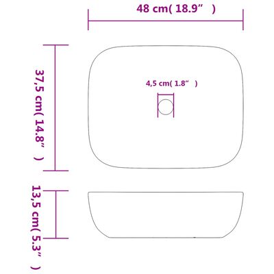 vidaXL Aufsatzwaschbecken Schwarz Rechteckig 48x37,5x13,5 cm Keramik