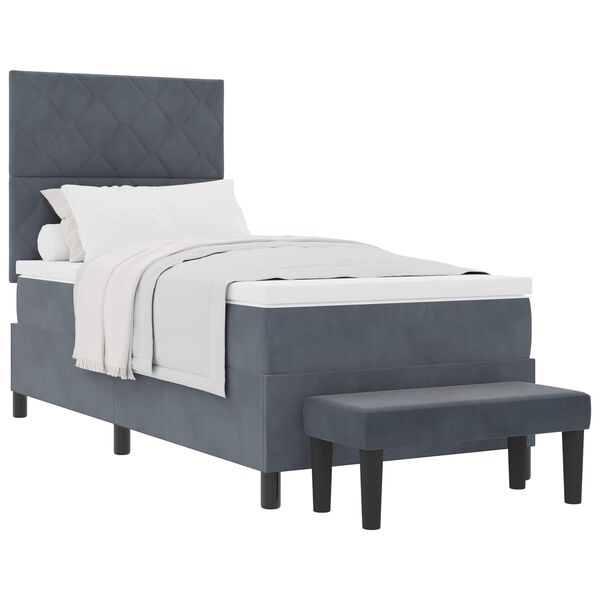 vidaXL Boxspringbett mit Matratze Dunkelgrau 90 x 190 cm Samt