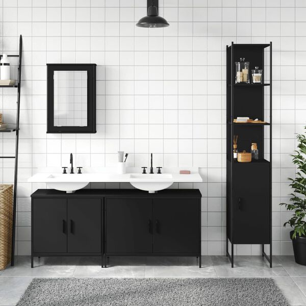 vidaXL 4-tlg. Badm&ouml;bel-Set Schwarz Holzwerkstoff