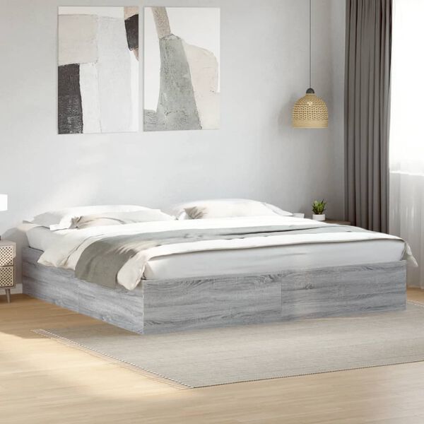 vidaXL Bettgestell Grau Sonoma 180x200 cm Holzwerkstoff