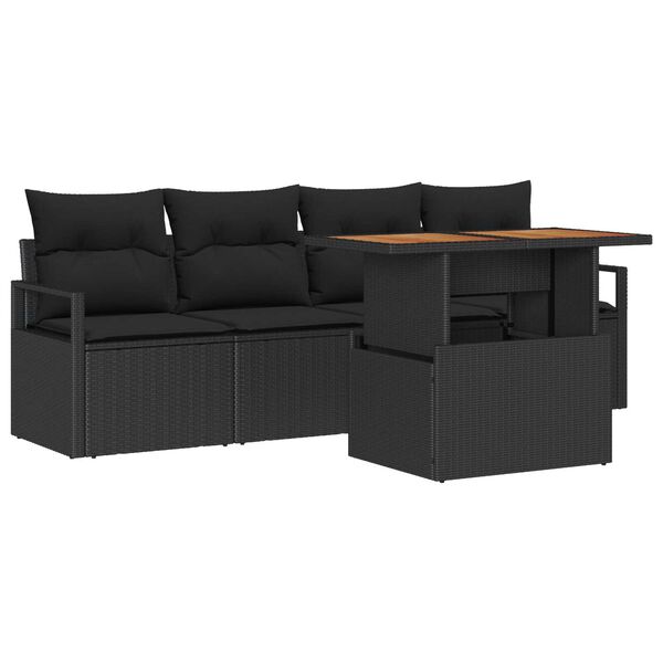 vidaXL Garten-Sofa-Set mit Speicher 5 pcs Schwarz Poly Rattan