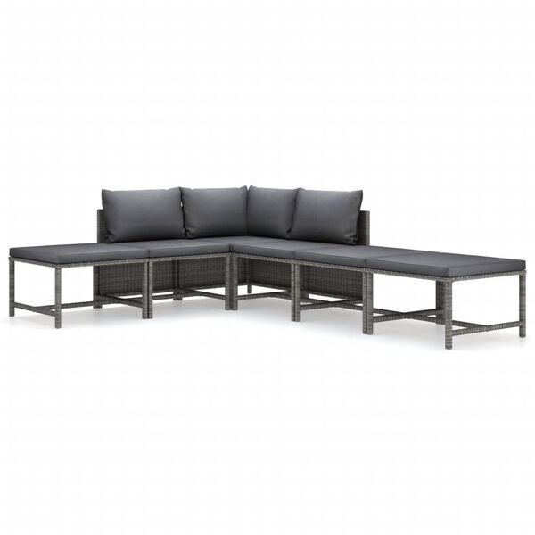 vidaXL 6-tlg. Garten-Lounge-Set mit Kissen Poly Rattan Grau