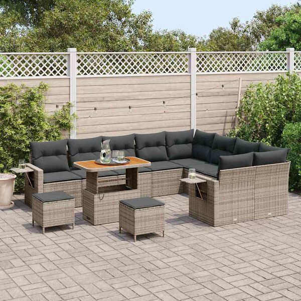 vidaXL Garten-Sofa-Set mit Kissen mit Speicher 12 pcs Grau